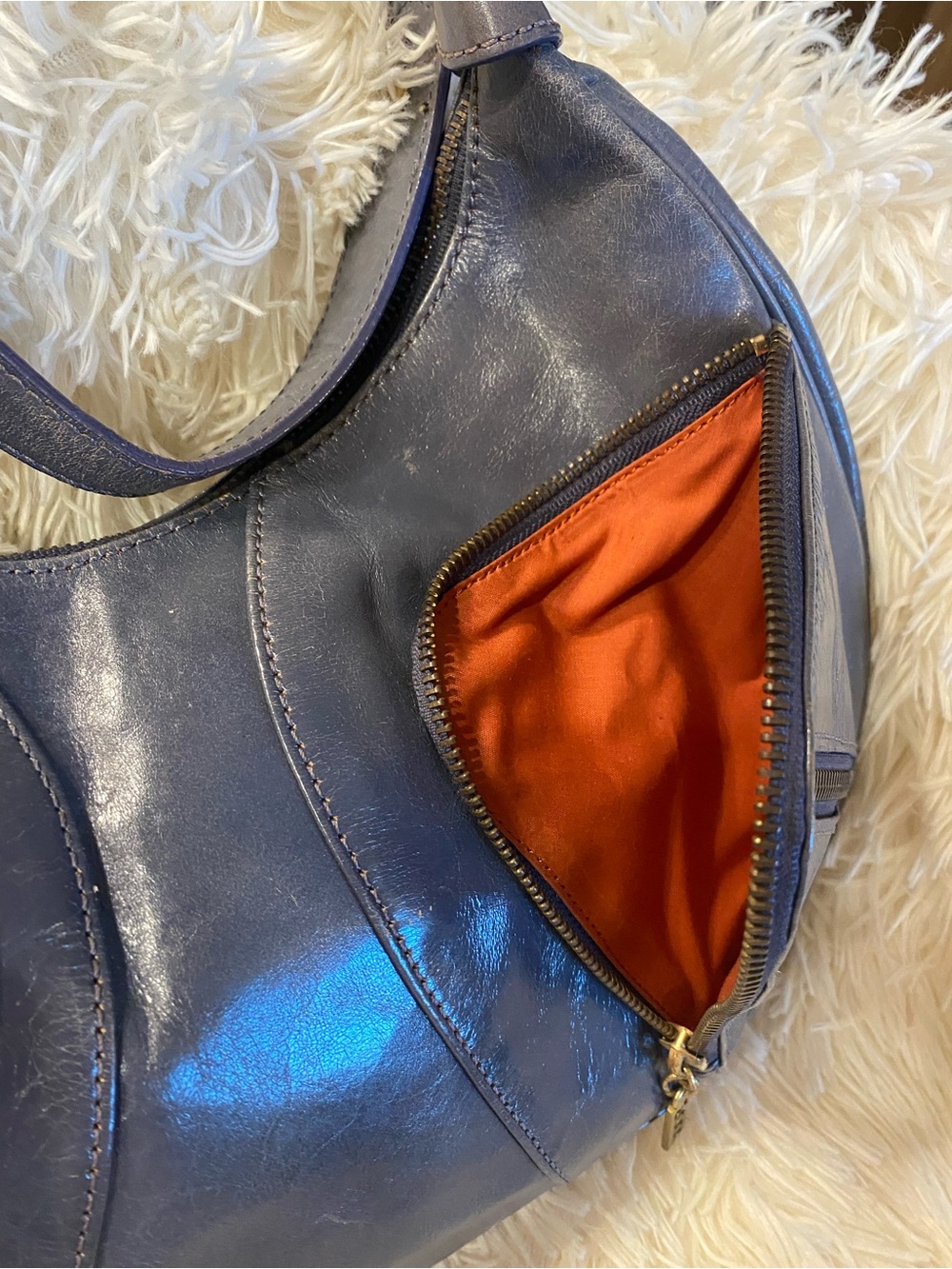 Maxx New York Gray Leather Shoulder Hobo Bag with Gold Hardware